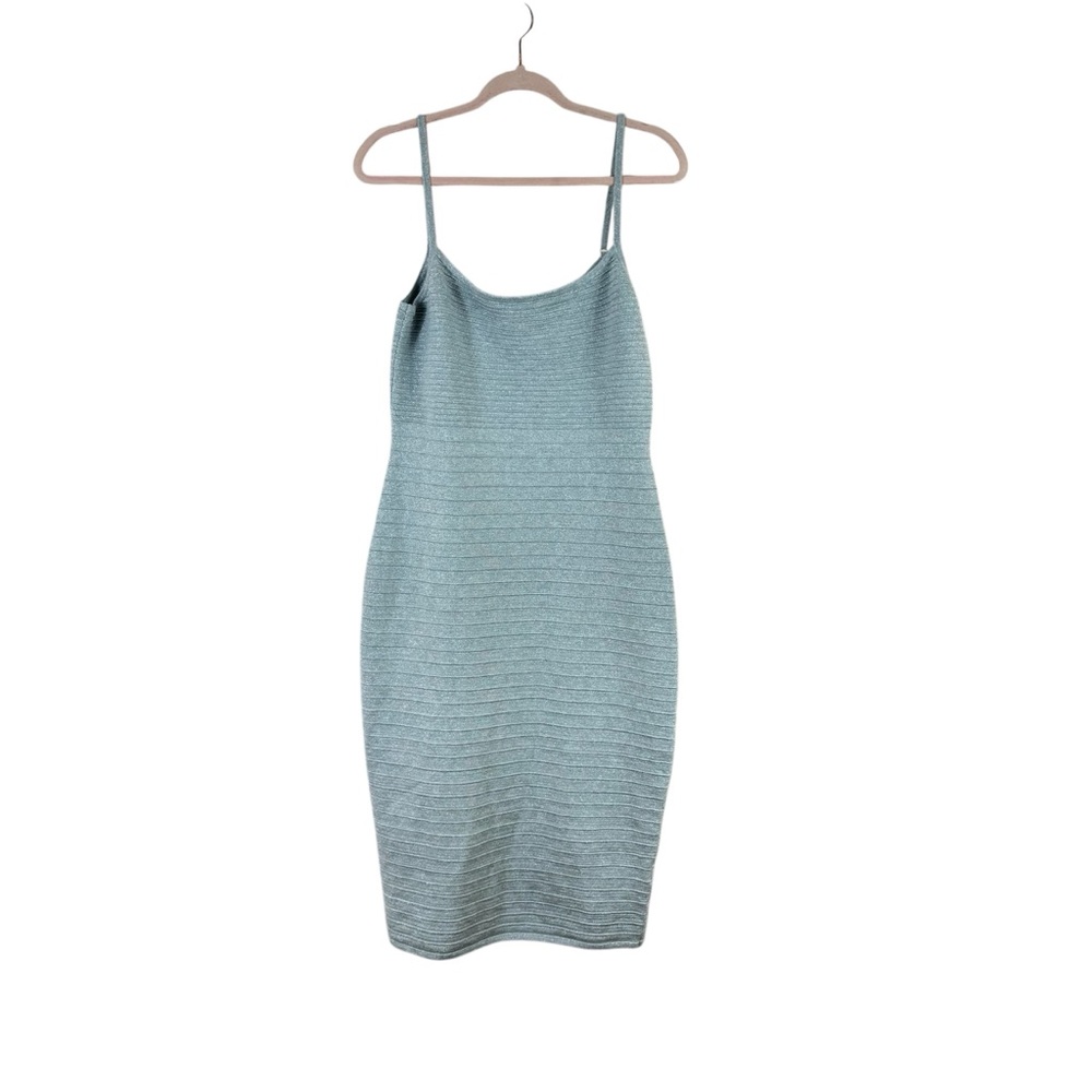 NWT EXPRESS women’s size L silver metallic sleeveless knit bodycon sweater dress